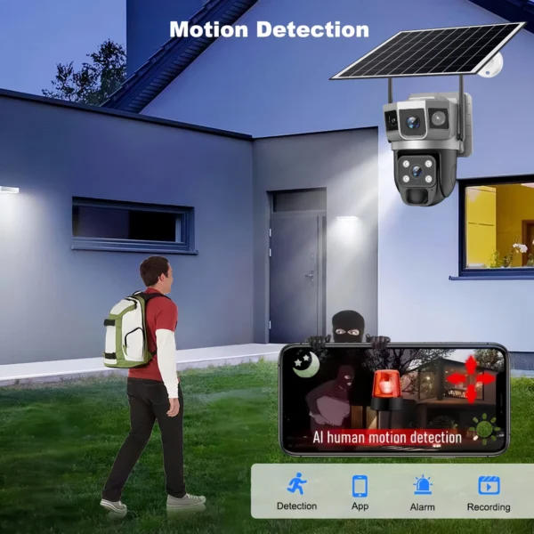 For Outdoor Camera Battery CCTV Monitor 4G SIM Card Wireless Network IP Security Pet Camera Motion Detection 3 Screen PTZ Camera - Image 5