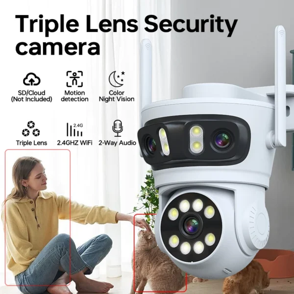 PTZ Wifi Camera Triple Lens Wireless Outdoor Surveillance Camera IP65 Waterproof Color Night Vision Human Detection - Image 2