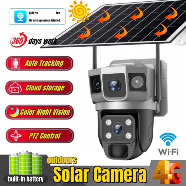 For Outdoor Camera Battery CCTV Monitor 4G SIM Card Wireless Network IP Security Pet Camera Motion Detection 3 Screen PTZ Camera - Image 2