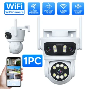 PTZ Wifi Camera Triple Lens Wireless Outdoor Surveillance Camera IP65 Waterproof Color Night Vision Human Detection