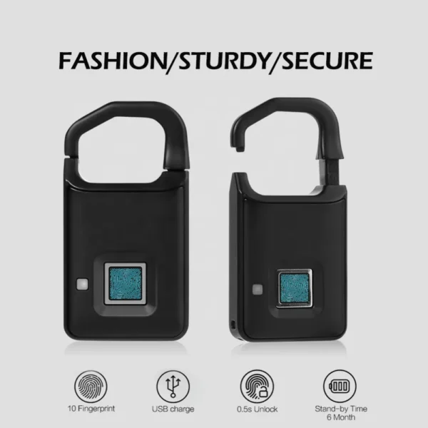 2021 New Product Fingerprint Lock USB Rechargeable Smart Keyless Anti Theft Padlock Suitcase Door Lock Burglar Security Padlock - Image 3