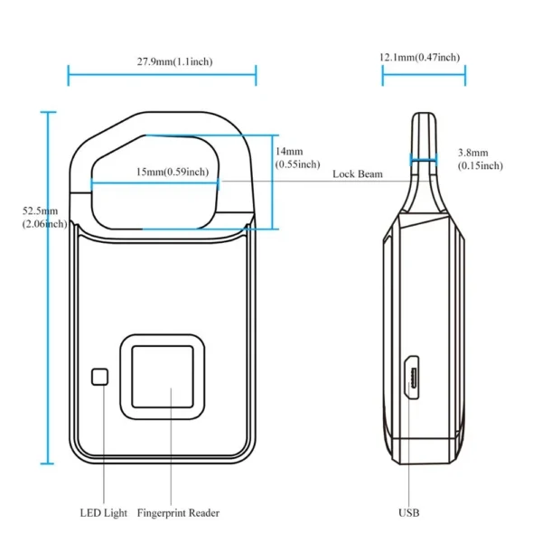 2021 New Product Fingerprint Lock USB Rechargeable Smart Keyless Anti Theft Padlock Suitcase Door Lock Burglar Security Padlock - Image 5